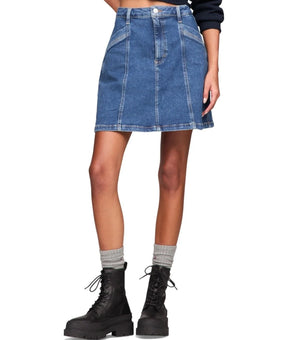 Tommy Jeans Skirt Women Size 26 Blue Denim A-Line Mini Logo Pockets $79.50