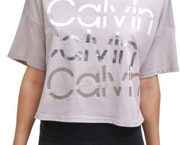 Calvin Klein Performance Women Sliced Logo Cropped T-Shirt Light Purple Size XL