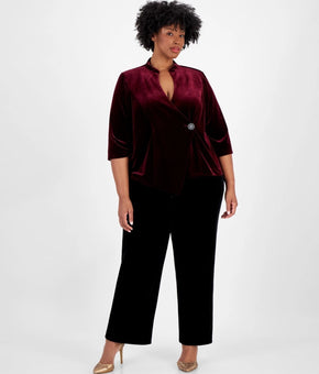 Alex Evenings Plus Size 1X Velvet Beaded-Button 3/4-Sleeve Top Wine Red MSRP$149