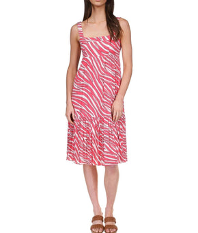 Michael Kors Soft Zebra Midi Dress viscose Red Size S MSRP $175