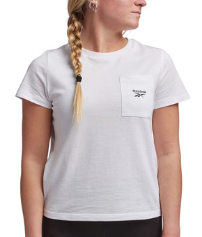 Reebok Women's Active Small-Logo Pocket Cotton T-Shirt White Size XS