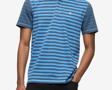 CALVIN KLEIN Men's Striped Monogram Polo Shirt Blue Size XS MSRP $70