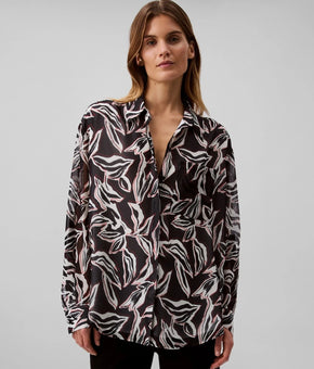 Calvin Klein Women's Printed Classic Button-Front Shirt Black Size M MSRP $80