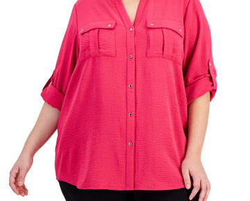 Calvin Klein Textured Roll Tab Button Down Shirt Pink Plus Size 3X MSRP $85