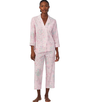 Lauren Ralph Lauren 2-Pc Notched-Collar Pajamas Set Pink SZ Petite M SALE MSRP $72