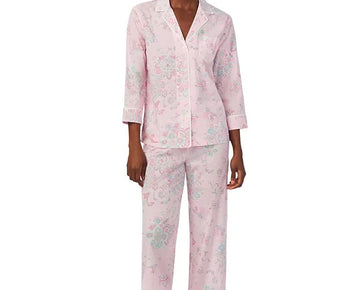 Lauren Ralph Lauren 2-Pc Notched-Collar Pajamas Set Pink SZ Petite M SALE MSRP $72