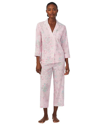 Lauren Ralph Lauren 2-Pc Notched-Collar Pajamas Set Pink SZ Petite M SALE MSRP $72