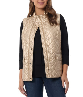 Jones New York Women's Quilted Snap-Closure Vest Jacket Gold Size XS MSRP $100