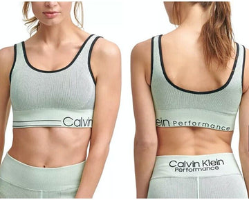 Calvin Klein Womens Seamless Ribbed Medium Impact Sports Bra Blue Size XS