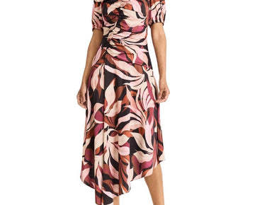 Maggy London Women's Printed Ruched Midi Dress Black Size 16 MSRP $138