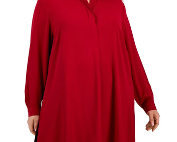 Anne Klein Plus Size 2X Longer Length Nehru Tunic Red MSRP $99