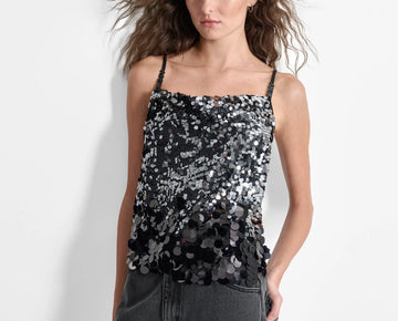 DKNY Women's Sequin Multi Scale Camisole Top Black Size XL MSRP $129