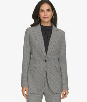 Calvin Klein Pant Suit Womens Size 6 Black Houndstooth Long Blazer Pants $159