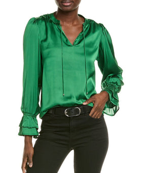 T Tahari NWT Women's Split Neck Blouse Shirt TOP Size M Green $78