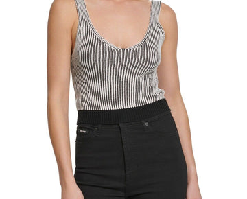 DKNY Jeans Women's Cropped Ribbed Sleeveless Sweater BLACK Size M MSRP $59
