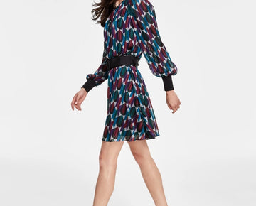 KARL LAGERFELD PARIS Women's Geo-Print A-Line Dress Blue Black Size 8 MSRP $148