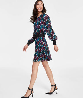 KARL LAGERFELD Women's Geo-Print A-Line Chiffon Dress Blue Black Size 8 $148