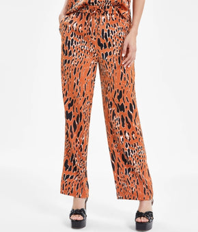 Bar III Women's Animal-Print Drawstring-Waist Pants Brown Size L MSRP $89