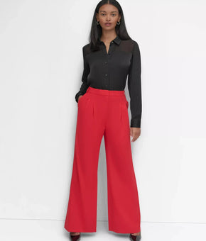 DKNY Women's High-Waisted Wide-Leg Pants Red Size 2 MSRP $99