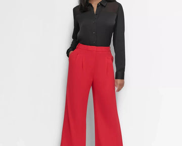 DKNY Women's High-Waisted Wide-Leg Pants Red Size 2 MSRP $99