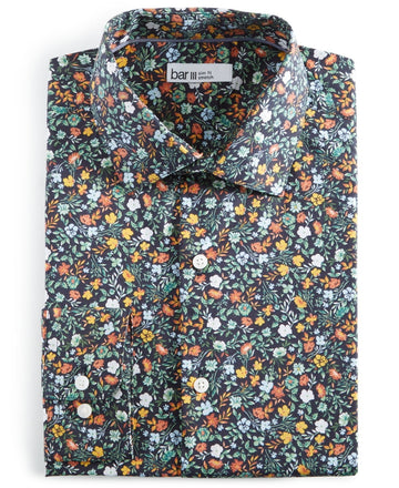 Bar Iii Mens Slim fit Long Sleeve Button-Up Shirt Medium Blue Floral