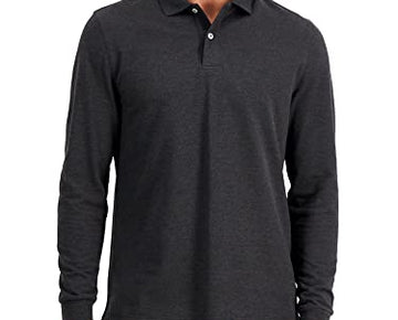 Clubroom Mens Black Heather Long Sleeve Stretch Polo Size M
