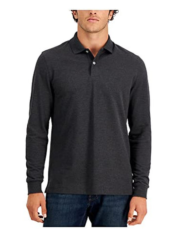 Clubroom Mens Black Heather Long Sleeve Stretch Polo Size M