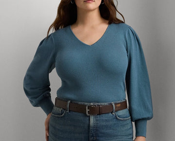 Lauren Ralph Lauren Women's Blouson-Sleeve Sweater Blue Plus Size 3X MSRP $125
