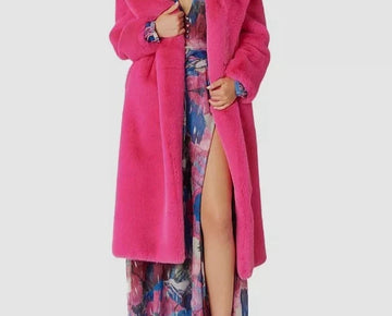 ADRIENNE LANDAU Women's Long Faux Fur Coat Pink Size L MSRP $695