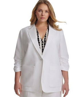 Calvin Klein Ruched 3/4-Sleeve Blazer - White Plus Size 22W MSRP $159