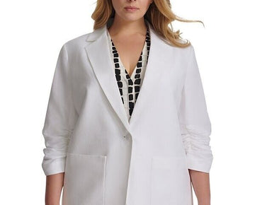 Calvin Klein Ruched 3/4-Sleeve Blazer - White Plus Size 22W MSRP $159