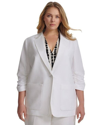 Calvin Klein Ruched 3/4-Sleeve Blazer - White Plus Size 22W MSRP $159