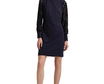 LAUREN Ralph Lauren Jersey Lace-Sleeve Dress Navy Blue Size 14 MSRP $155