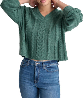 DKNY Jeans Womens Knit Cable Knit V-Neck Sweater Green Size M MSRP $69
