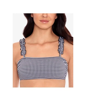 Salt & Cove Bikini Top Womens Size L Black White Gingham Ruffle Strap Swimwear
