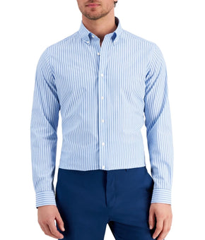 Club Room Mens Slim 4 Way Stretch Stripe Dress Shirt Blue White Size 15/15.5 $60