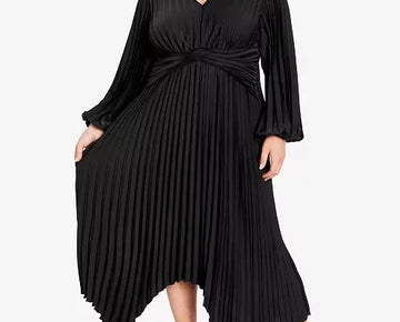 AVENUE Eve Pleat V-neck Maxi Dress Black Plus Size 20 MSRP $130