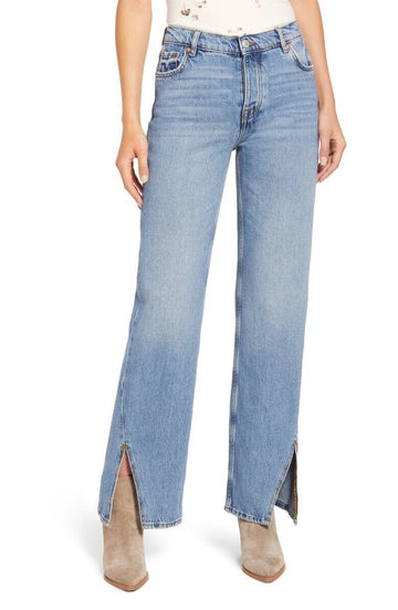 Free People We the Free High Waist Slit Hem Jeans Blue Size 27 MSRP $98