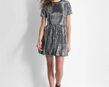 DKNY Women's Sequin Bubble Skirt Mini Dress Black Size L SALE $179