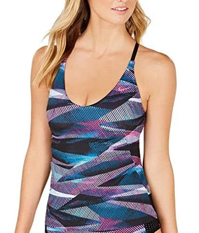 Nike SWIMWEAR Line Up Printed Cross-Back Tankini Top Pink Black Size XS MSRP $72