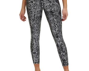 Dkny Sport Women's Metallic Snake-Print High-Waist 7/8 Leggings Black Size S $60