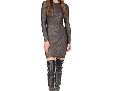 Michael Kors Women's Textured Metallic Mini Dress Black Gold Size M MSRP $145