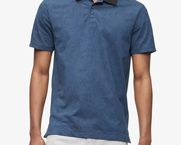 CALVIN KLEIN Monogram Logo Printed Polo Shirt Blue Mens Size S MSRP $70