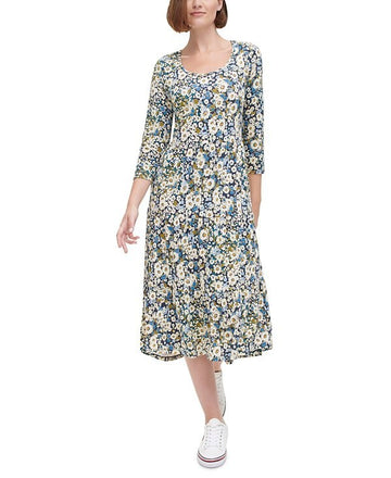 Tommy Hilfiger Floral-Print Tiered A-Line Dress SIZE XL $89