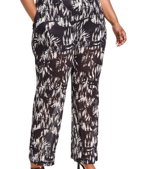 Nina Parker Womens Plus High Rise Mesh Wide Leg Pants Size 2X Black Gray