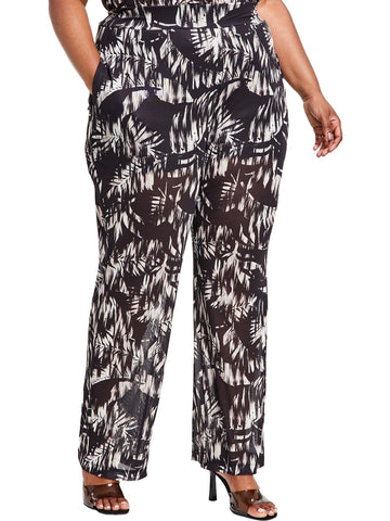 Nina Parker Womens Plus High Rise Mesh Wide Leg Pants Size 2X Black Gray