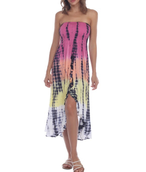 Raviya Strapless Swim Coverup Dress Candy Pink Tie Dye Size S Pink Orange