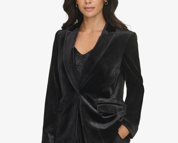 Calvin Klein Petite Single-Button Velvet Blazer Black Size 10P MSRP $149