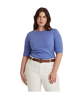 Lauren Ralph Lauren Cotton-Blend Boatneck Top Blue Loch Plus Size 2X MSRP $50