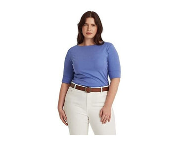 Lauren Ralph Lauren Cotton-Blend Boatneck Top Blue Loch Plus Size 2X MSRP $50
